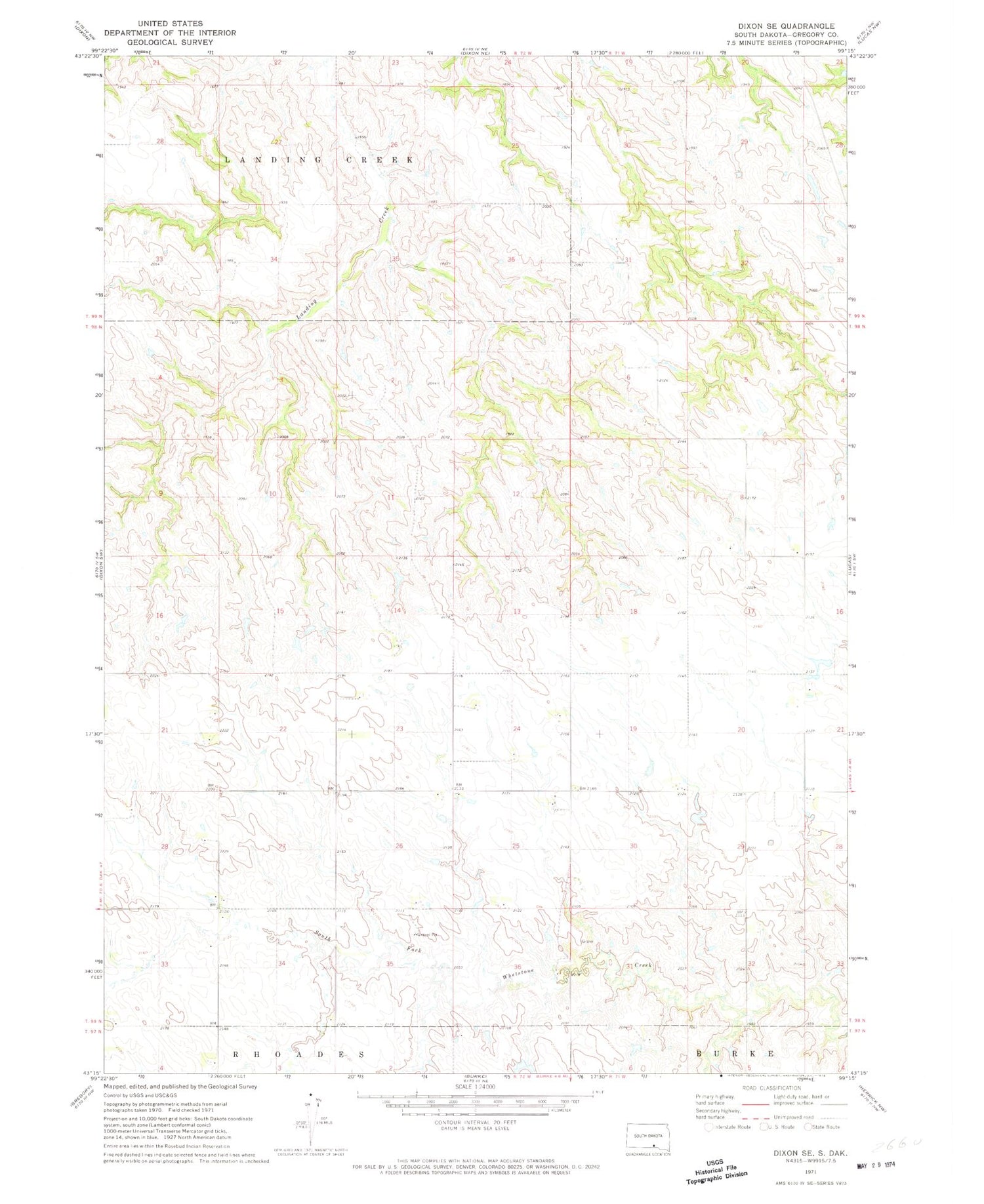 Classic USGS Dixon SE South Dakota 7.5'x7.5' Topo Map Image