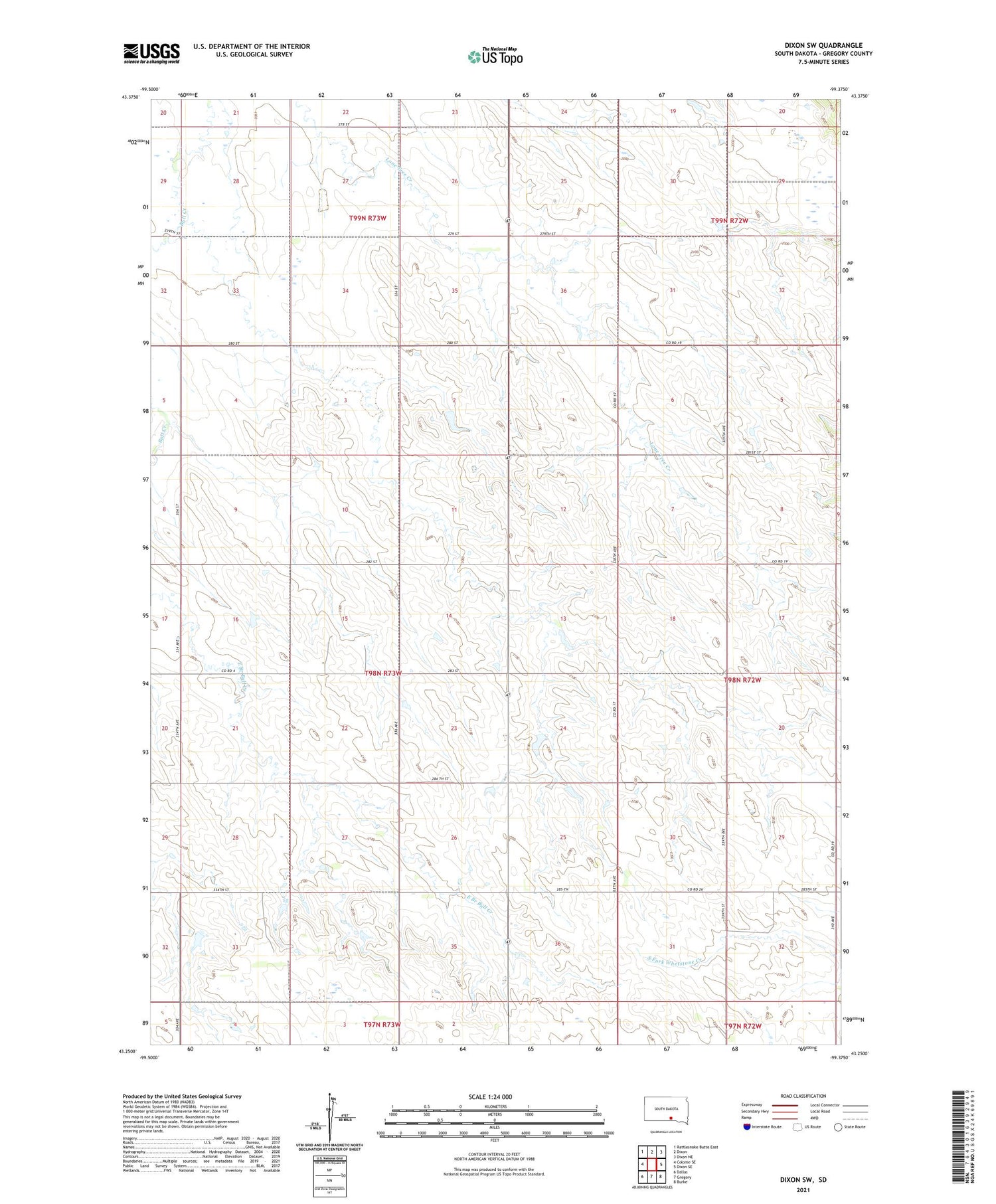 Dixon SW South Dakota US Topo Map Image