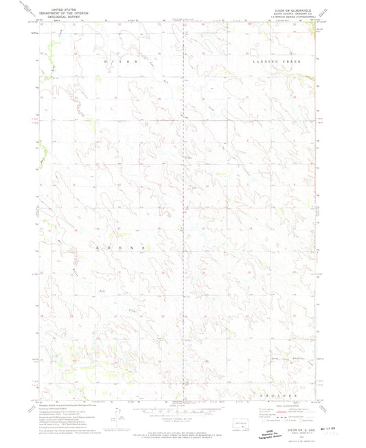 Classic USGS Dixon SW South Dakota 7.5'x7.5' Topo Map Image