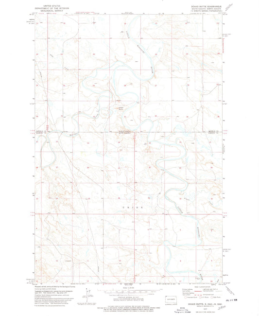 Classic USGS Doaks Butte North Dakota 7.5'x7.5' Topo Map Image