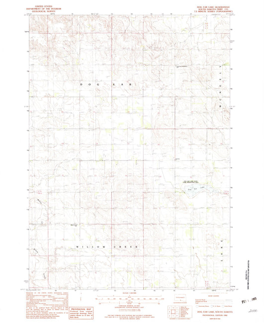 Classic USGS Dog Ear Lake South Dakota 7.5'x7.5' Topo Map Image