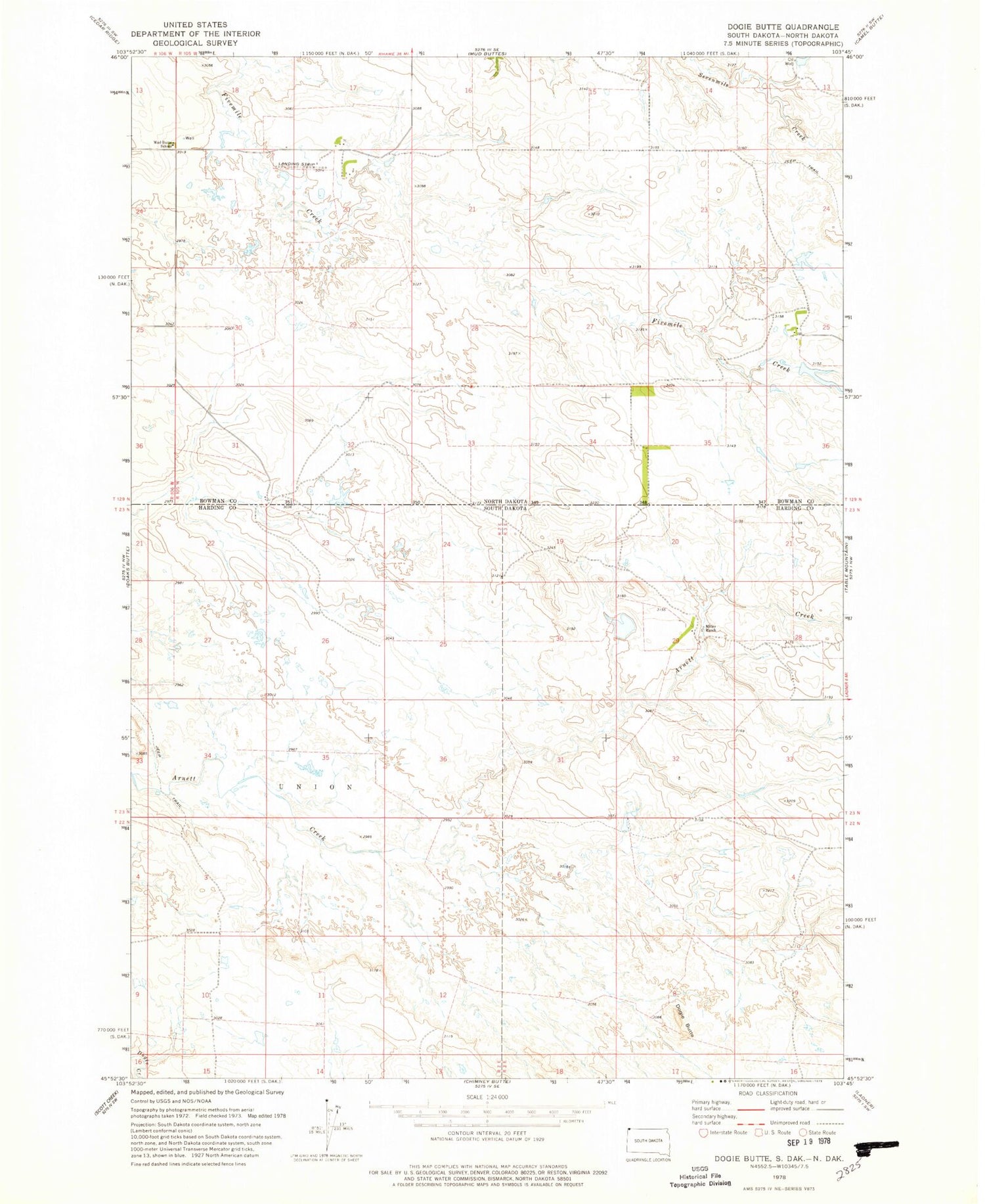 Classic USGS Dogie Butte South Dakota 7.5'x7.5' Topo Map Image