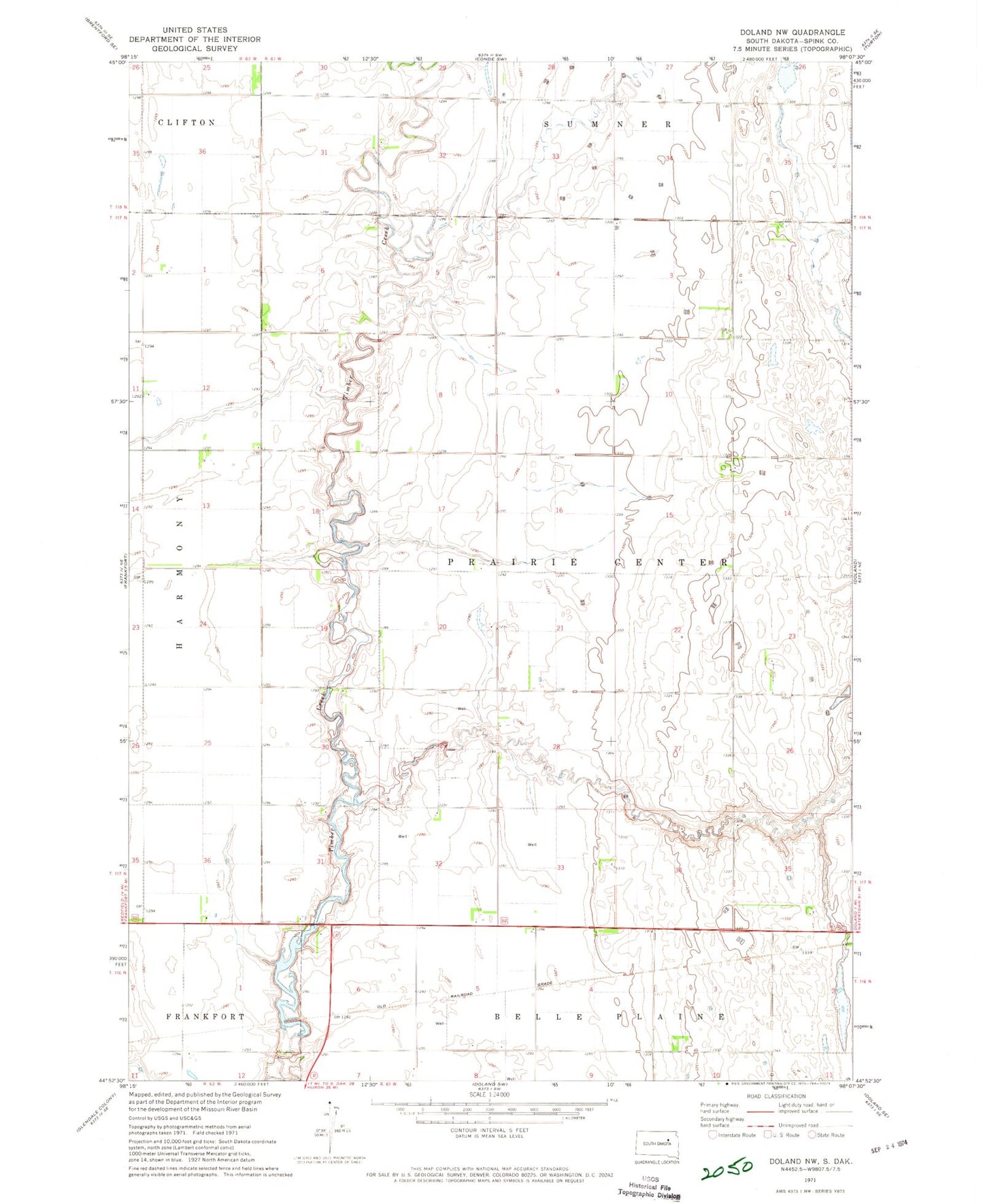 Classic USGS Doland NW South Dakota 7.5'x7.5' Topo Map Image