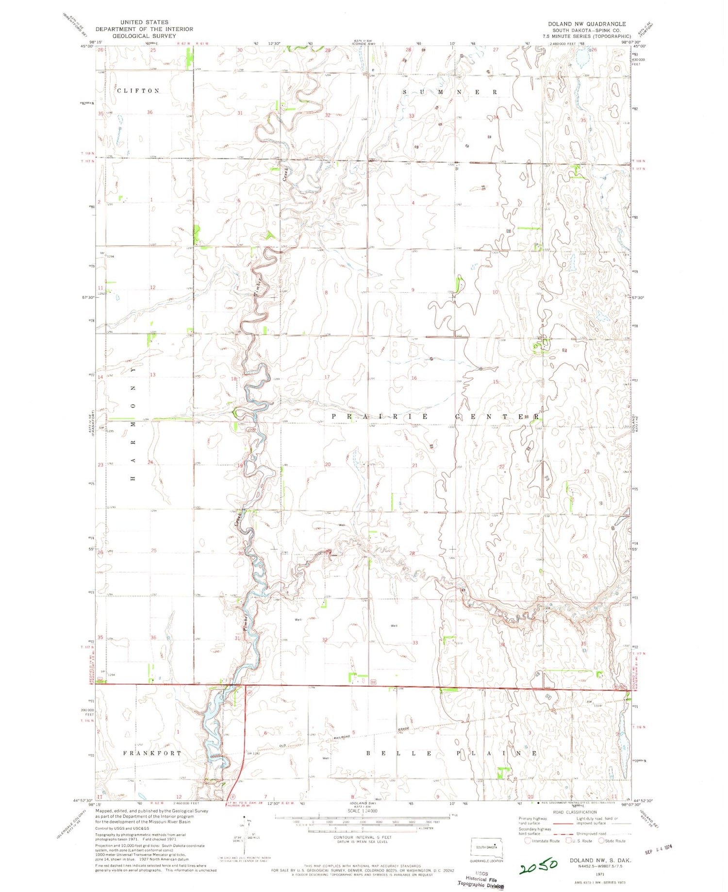 Classic USGS Doland NW South Dakota 7.5'x7.5' Topo Map Image
