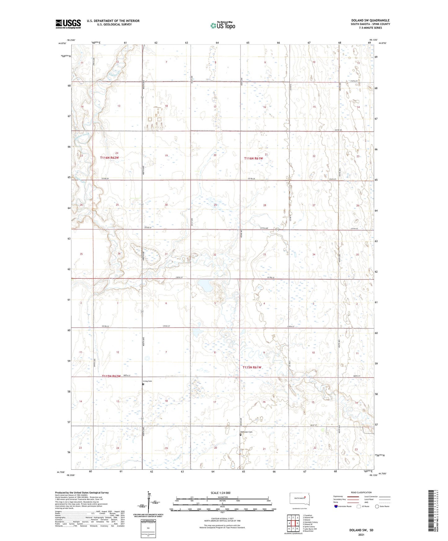 Doland SW South Dakota US Topo Map Image