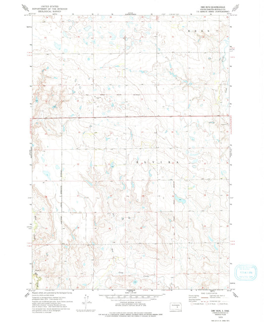 Classic USGS Dry Run South Dakota 7.5'x7.5' Topo Map Image