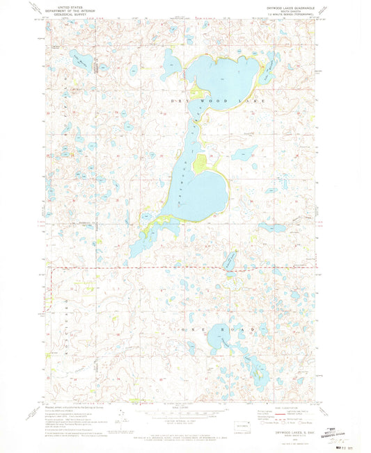 Classic USGS Drywood Lakes South Dakota 7.5'x7.5' Topo Map Image