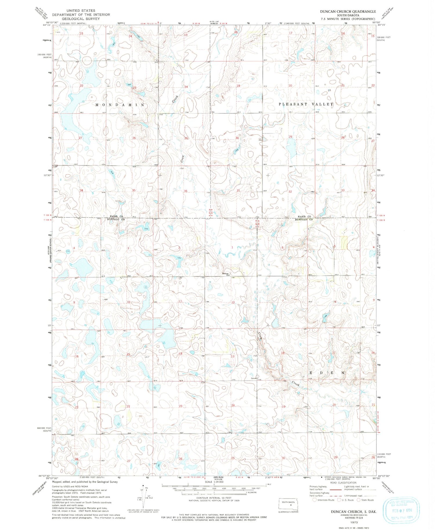 Classic USGS Duncan Church South Dakota 7.5'x7.5' Topo Map Image