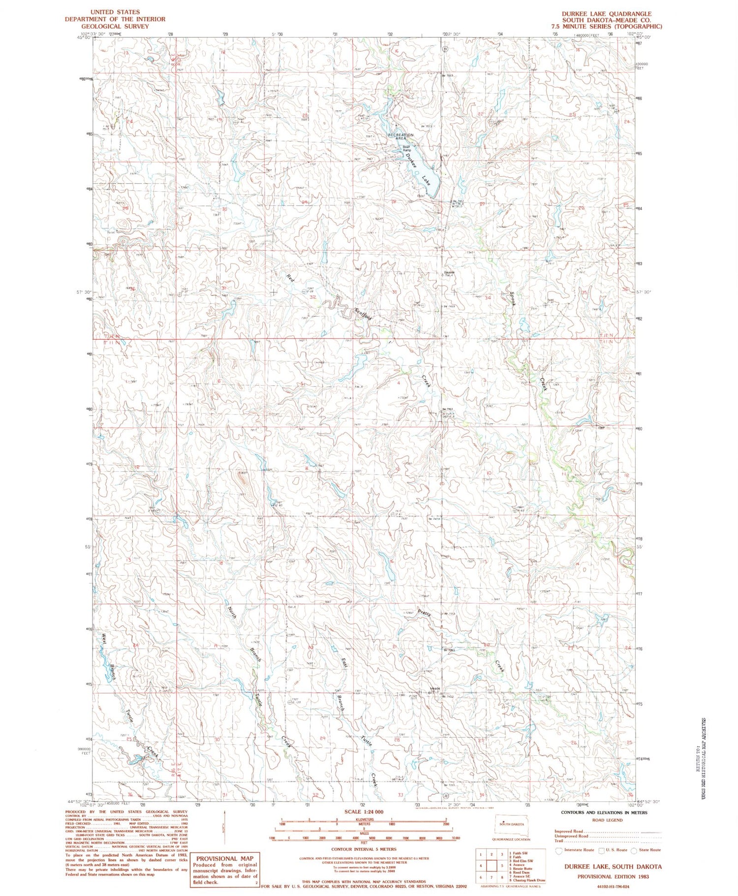 Classic USGS Durkee Lake South Dakota 7.5'x7.5' Topo Map Image