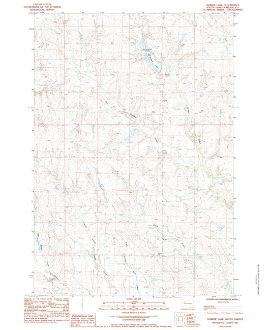Classic USGS Durkee Lake South Dakota 7.5'x7.5' Topo Map Image