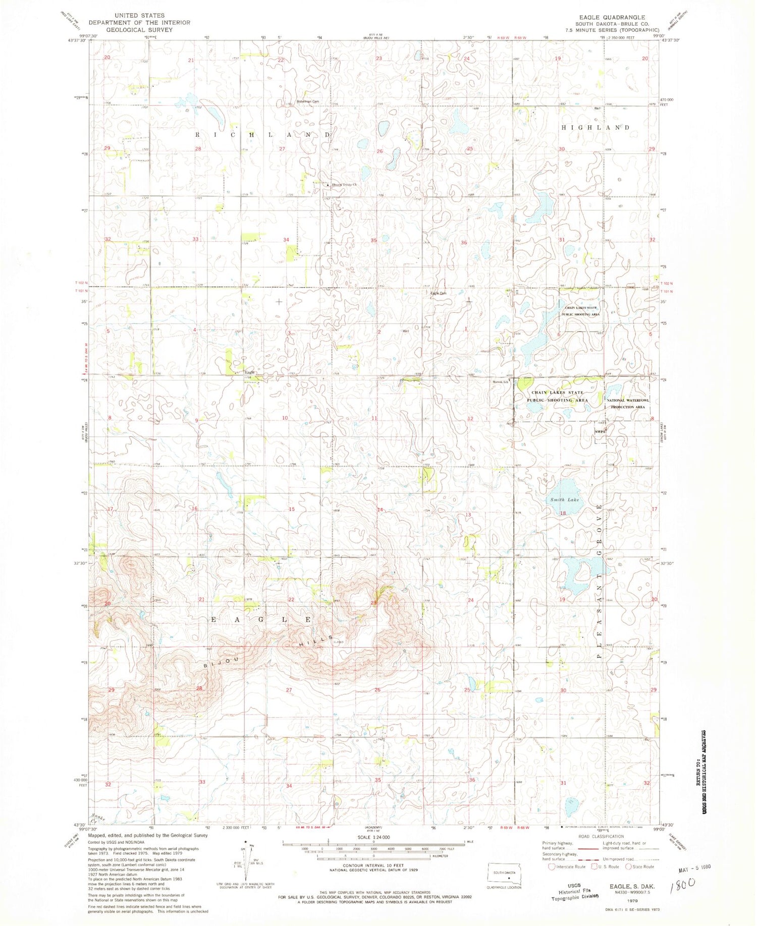 Classic USGS Eagle South Dakota 7.5'x7.5' Topo Map Image