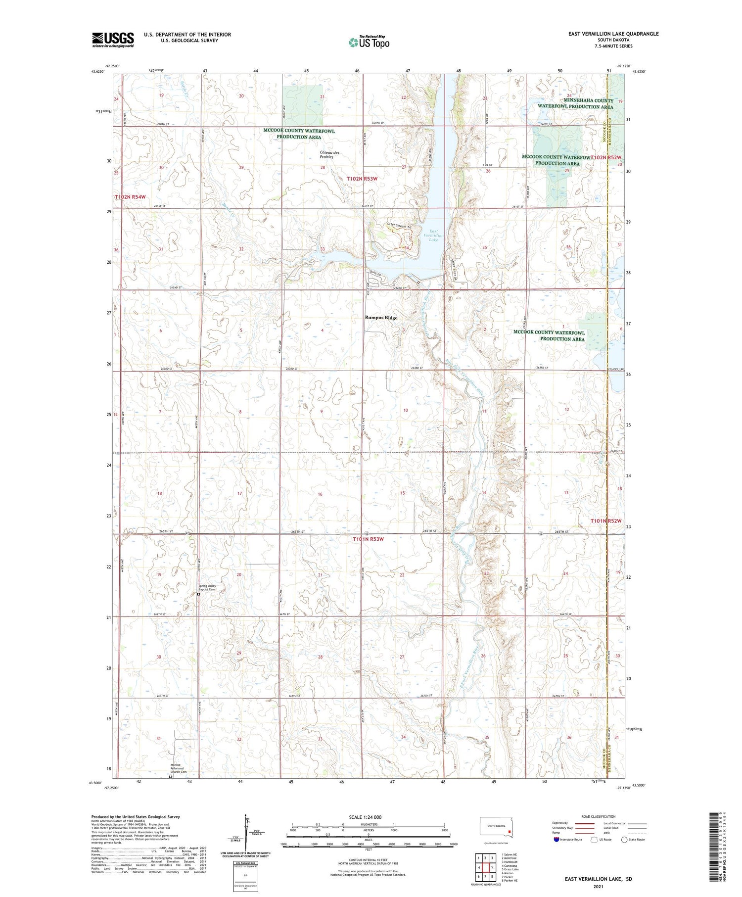 East Vermillion Lake South Dakota US Topo Map Image