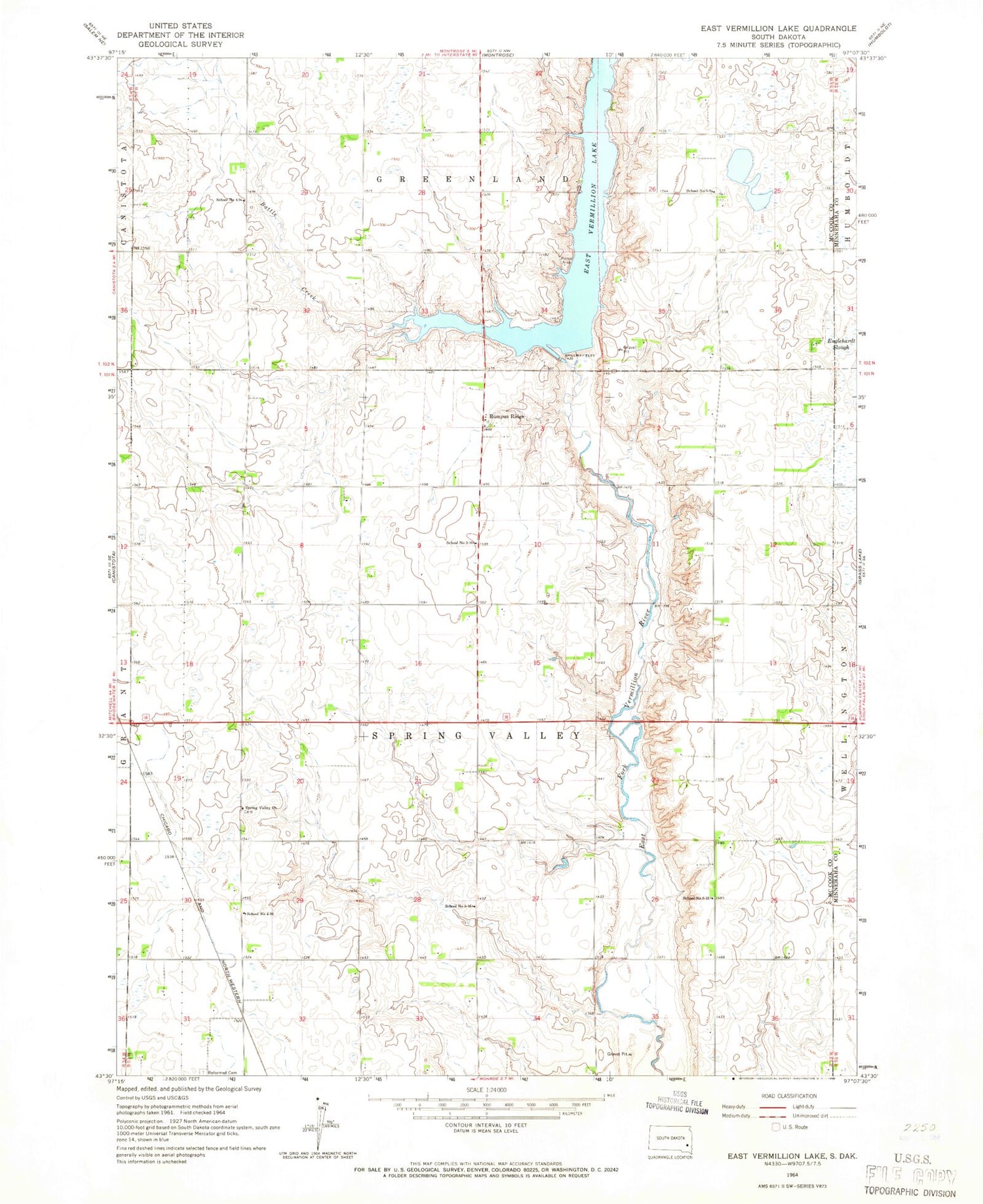 Classic USGS East Vermillion Lake South Dakota 7.5'x7.5' Topo Map Image