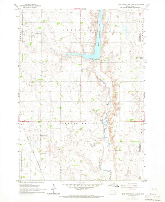 Classic USGS East Vermillion Lake South Dakota 7.5'x7.5' Topo Map Image