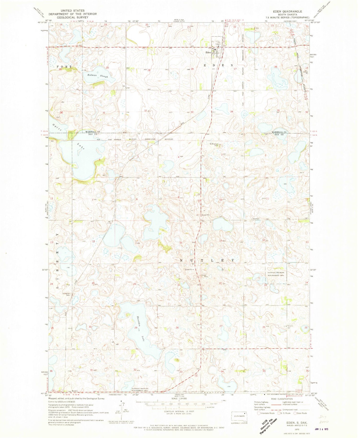 Classic USGS Eden South Dakota 7.5'x7.5' Topo Map Image