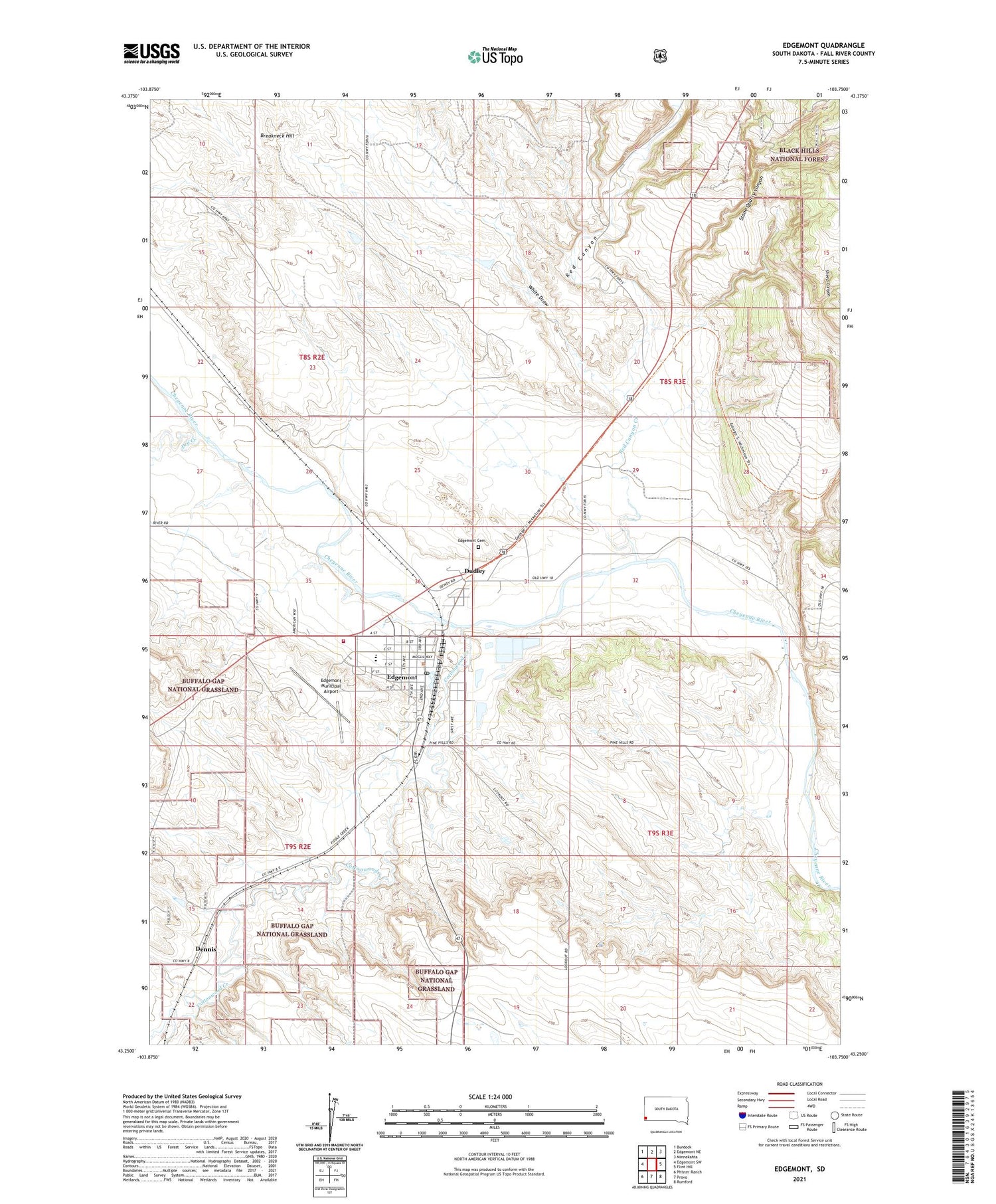 Edgemont South Dakota US Topo Map Image