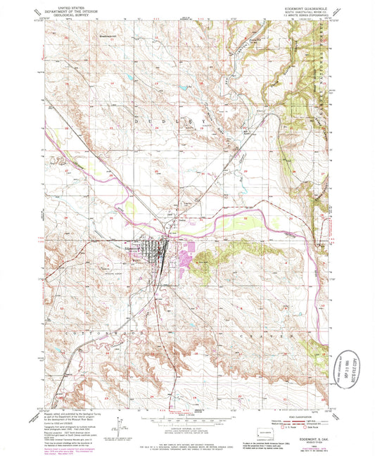 Classic USGS Edgemont South Dakota 7.5'x7.5' Topo Map Image