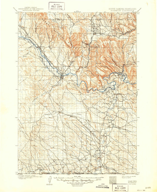Historic 1902 Edgemont South Dakota 30'x30' Topo Map Image