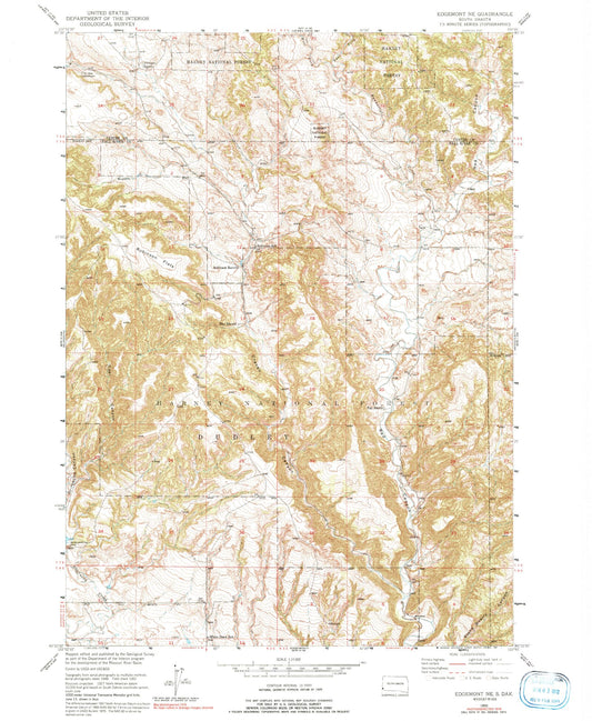 Classic USGS Edgemont NE South Dakota 7.5'x7.5' Topo Map Image