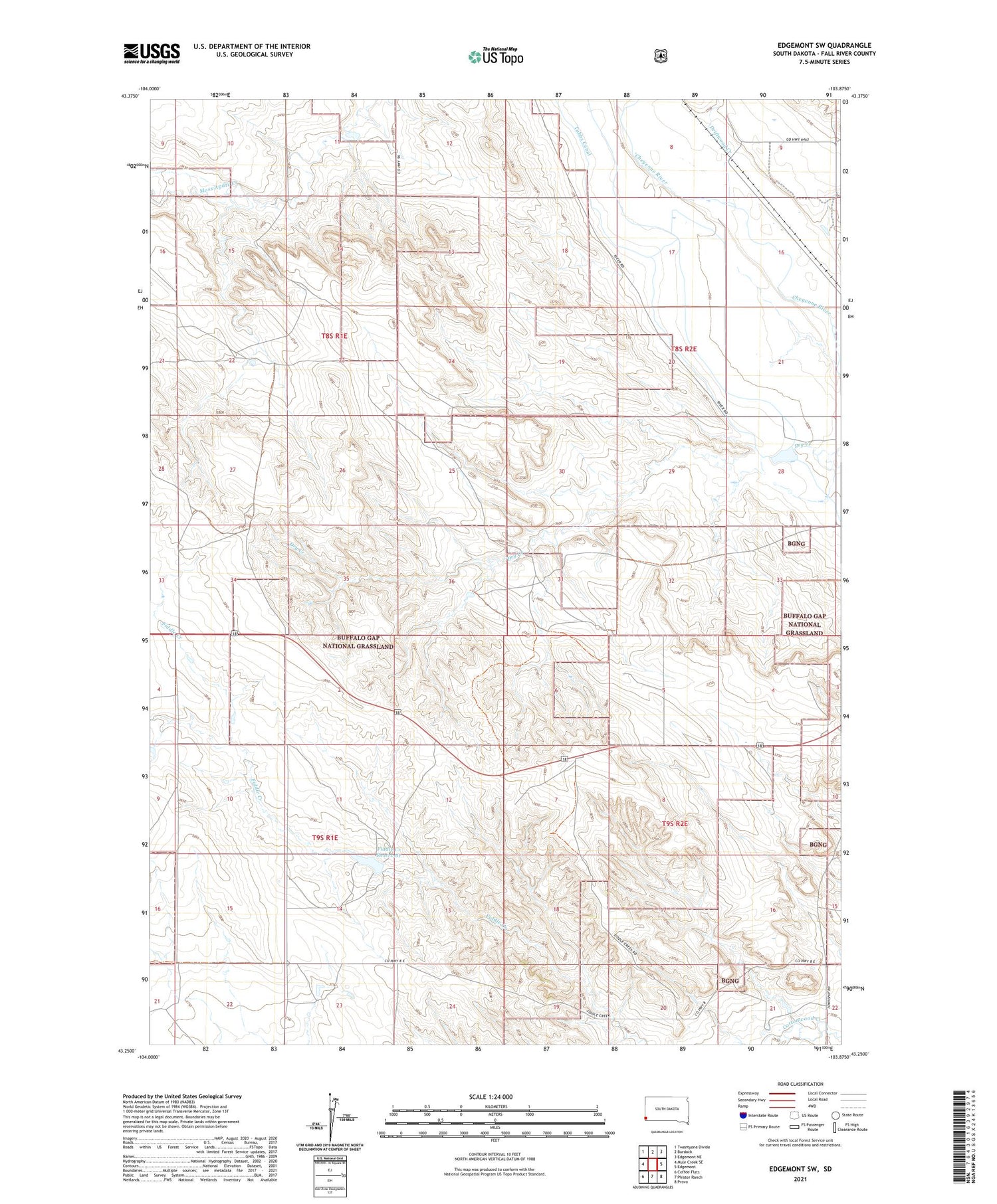 Edgemont SW South Dakota US Topo Map Image
