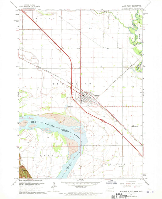 Classic USGS Elk Point South Dakota 7.5'x7.5' Topo Map Image