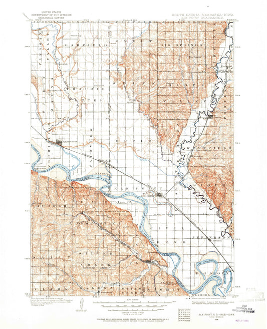 Historic 1898 Elk Point South Dakota 30'x30' Topo Map Image