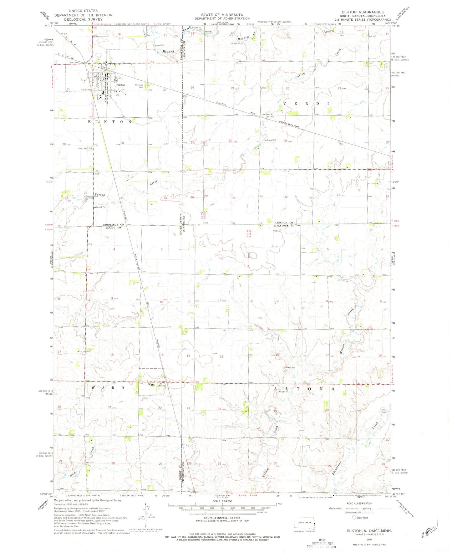 Classic USGS Elkton South Dakota 7.5'x7.5' Topo Map Image