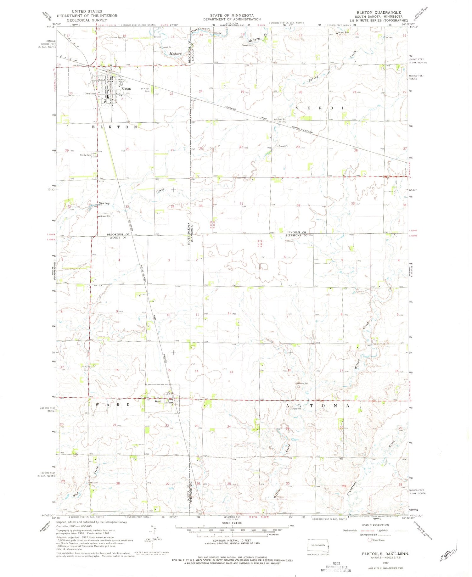 Classic USGS Elkton South Dakota 7.5'x7.5' Topo Map Image