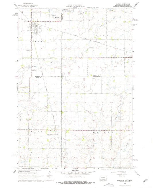 Classic USGS Elkton South Dakota 7.5'x7.5' Topo Map Image
