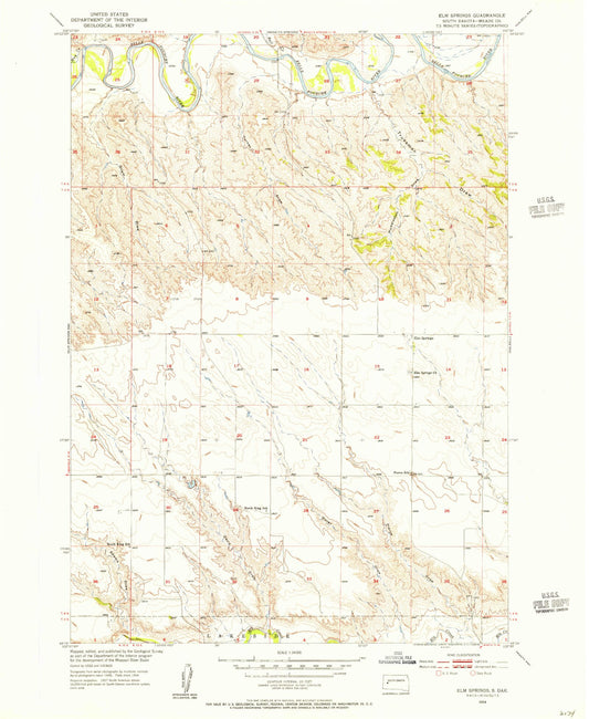 Classic USGS Elm Springs South Dakota 7.5'x7.5' Topo Map Image