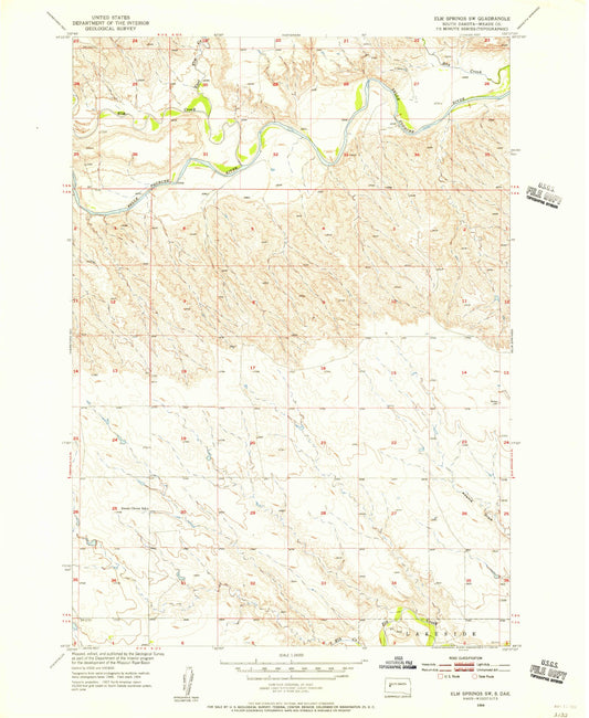 Classic USGS Elm Springs SW South Dakota 7.5'x7.5' Topo Map Image