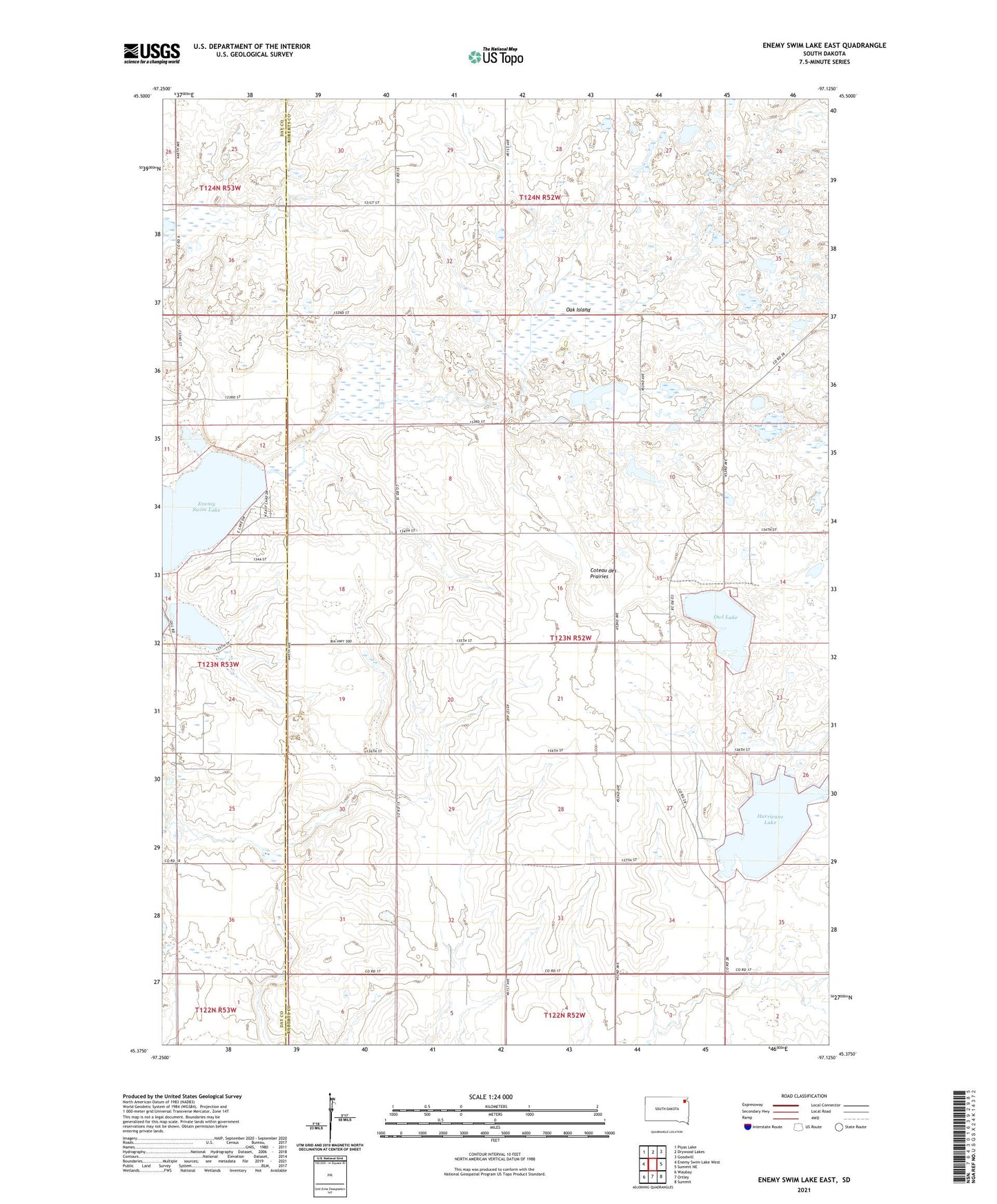 Enemy Swim Lake East South Dakota US Topo Map Image