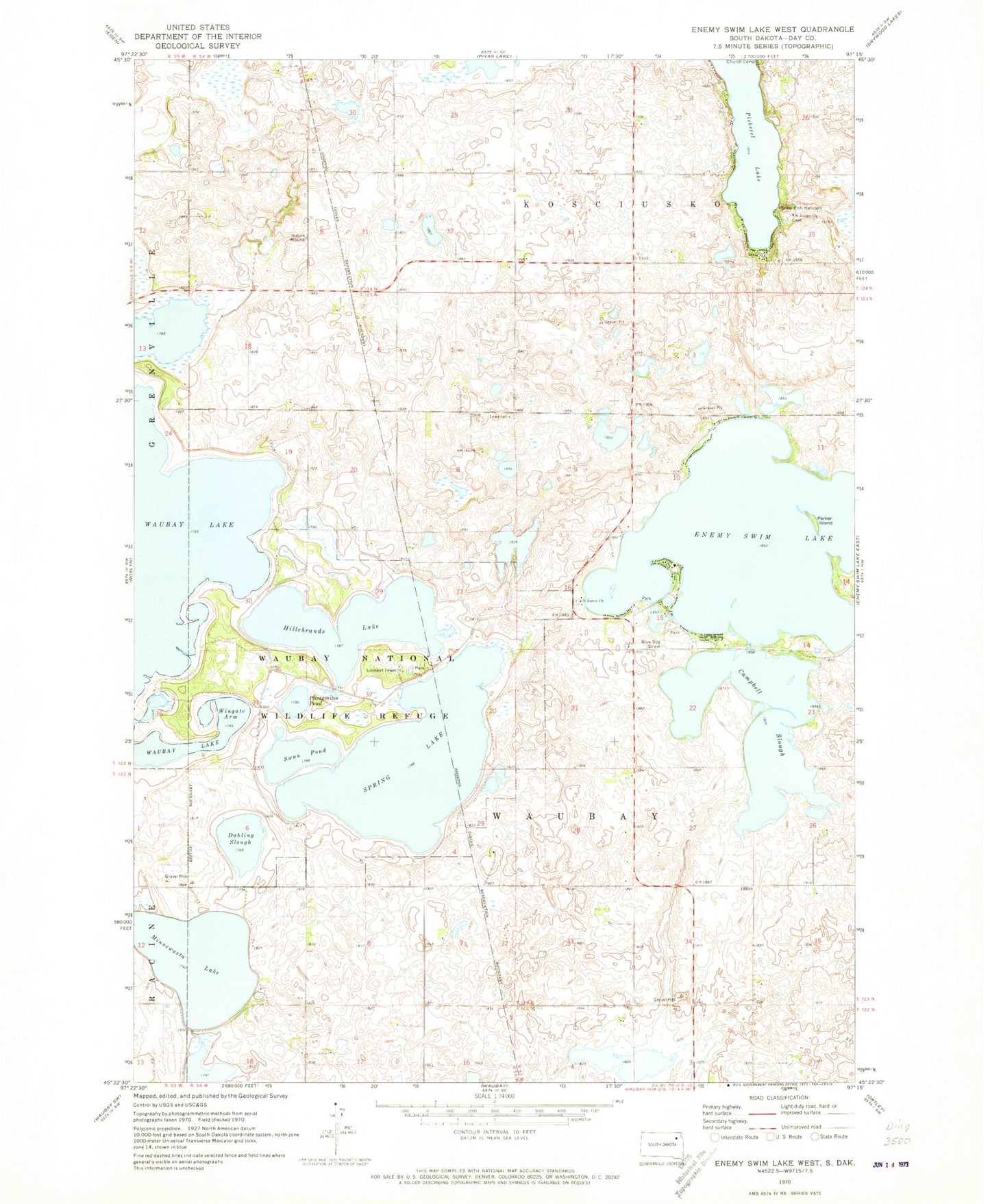 Classic USGS Enemy Swim Lake West South Dakota 7.5'x7.5' Topo Map Image