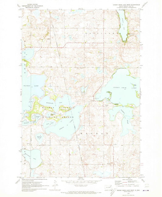 Classic USGS Enemy Swim Lake West South Dakota 7.5'x7.5' Topo Map Image