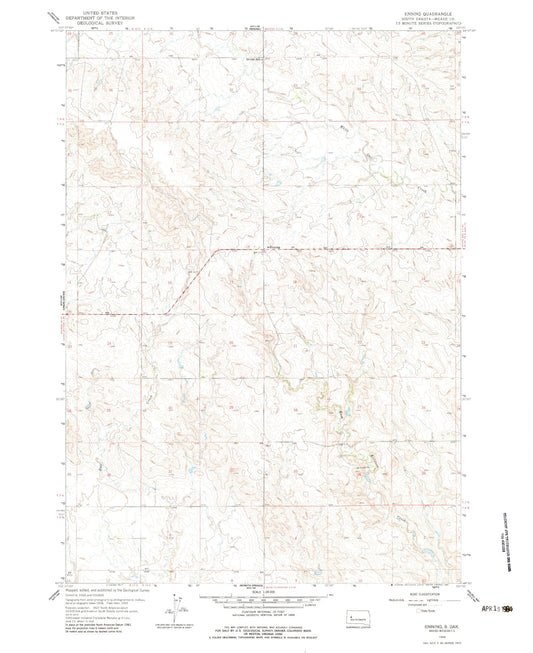Classic USGS Enning South Dakota 7.5'x7.5' Topo Map Image