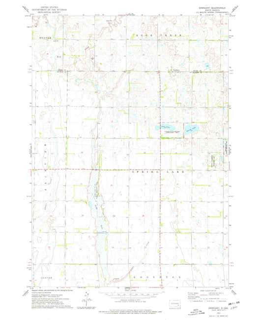 Classic USGS Epiphany South Dakota 7.5'x7.5' Topo Map Image