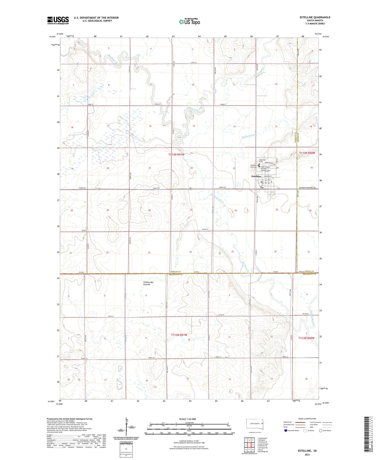 Estelline South Dakota US Topo Map Image