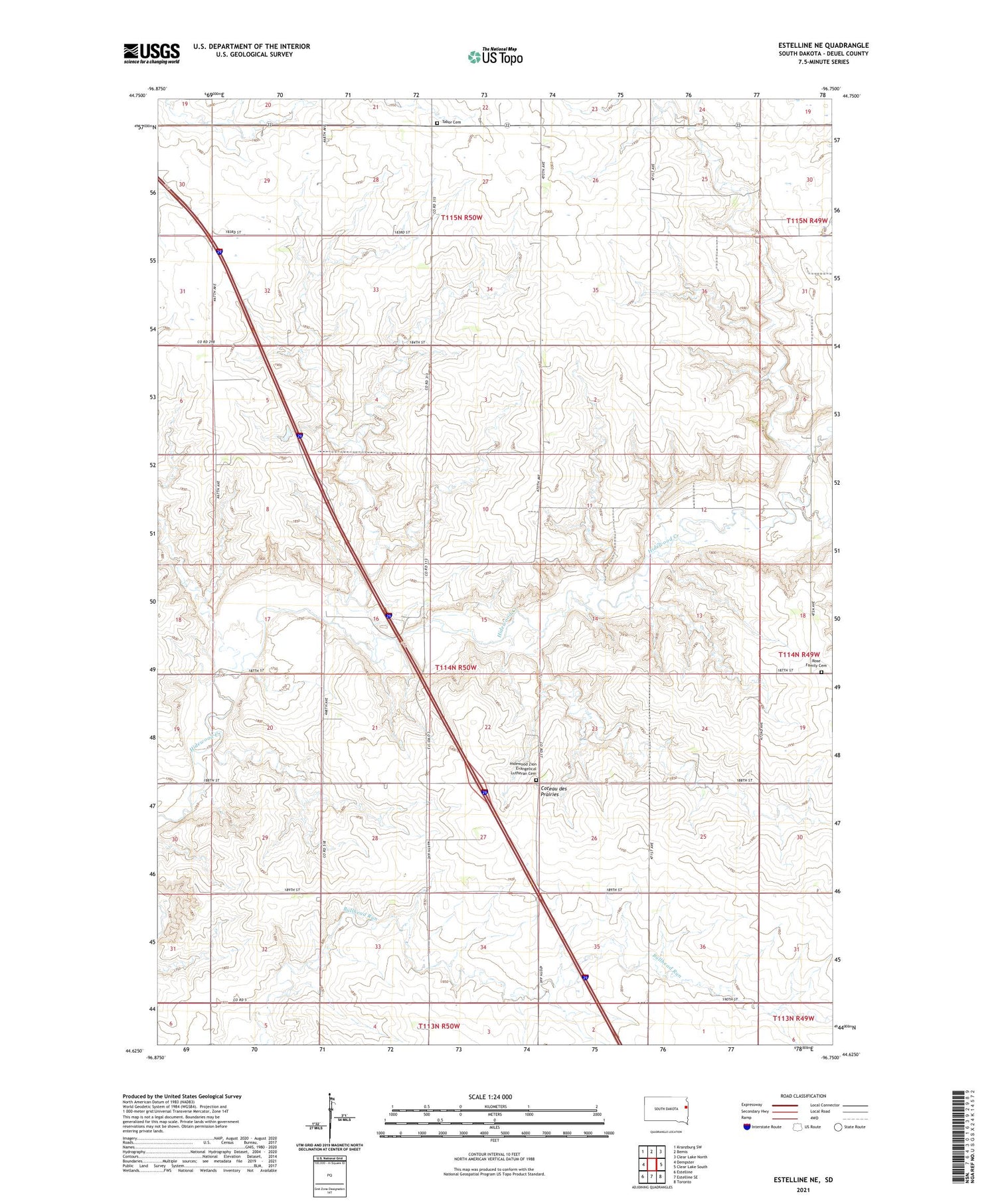 Estelline NE South Dakota US Topo Map Image
