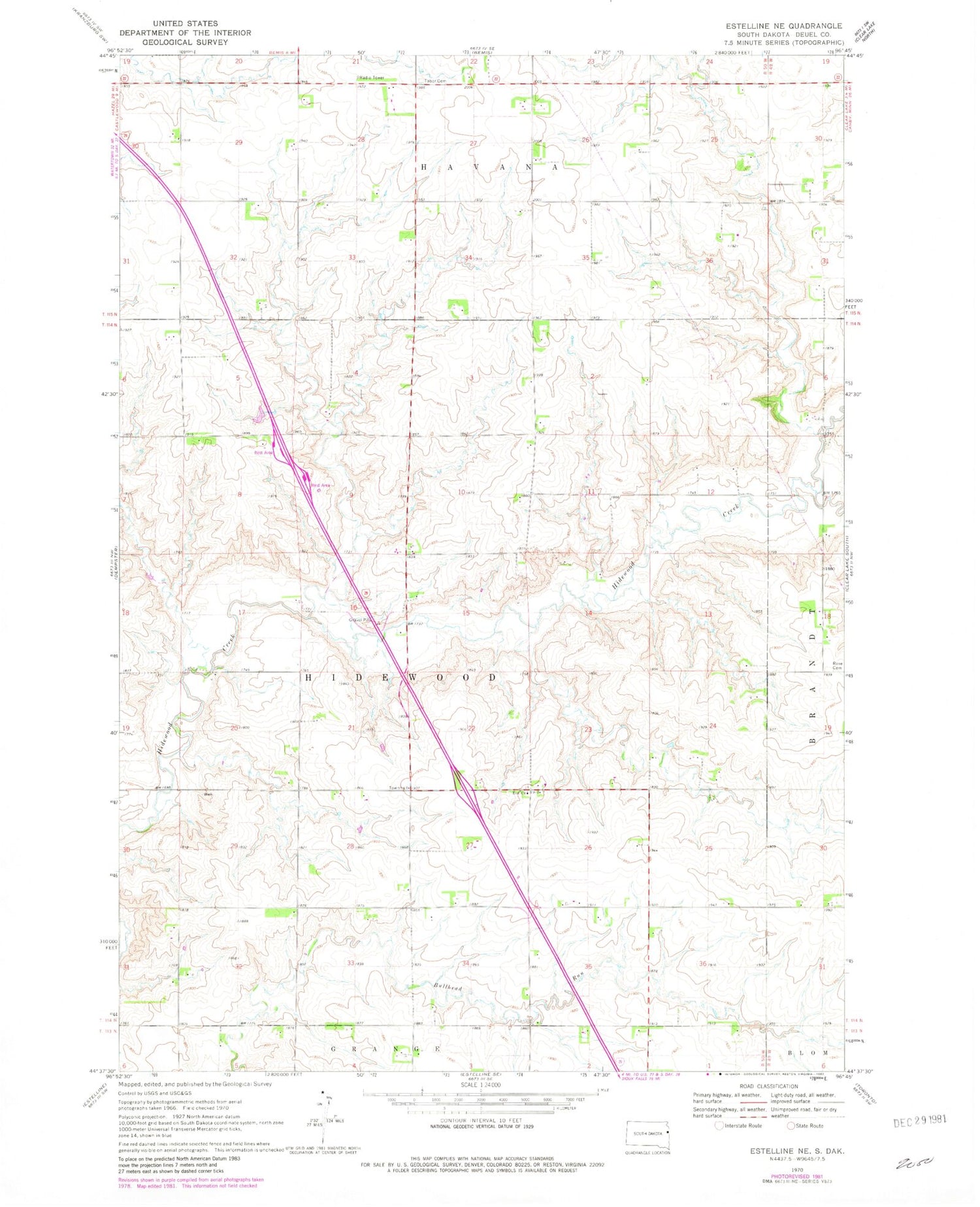 Classic USGS Estelline NE South Dakota 7.5'x7.5' Topo Map Image