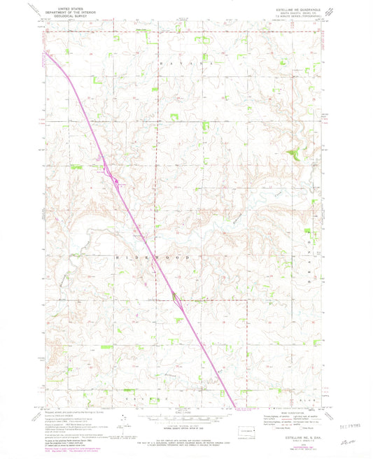Classic USGS Estelline NE South Dakota 7.5'x7.5' Topo Map Image