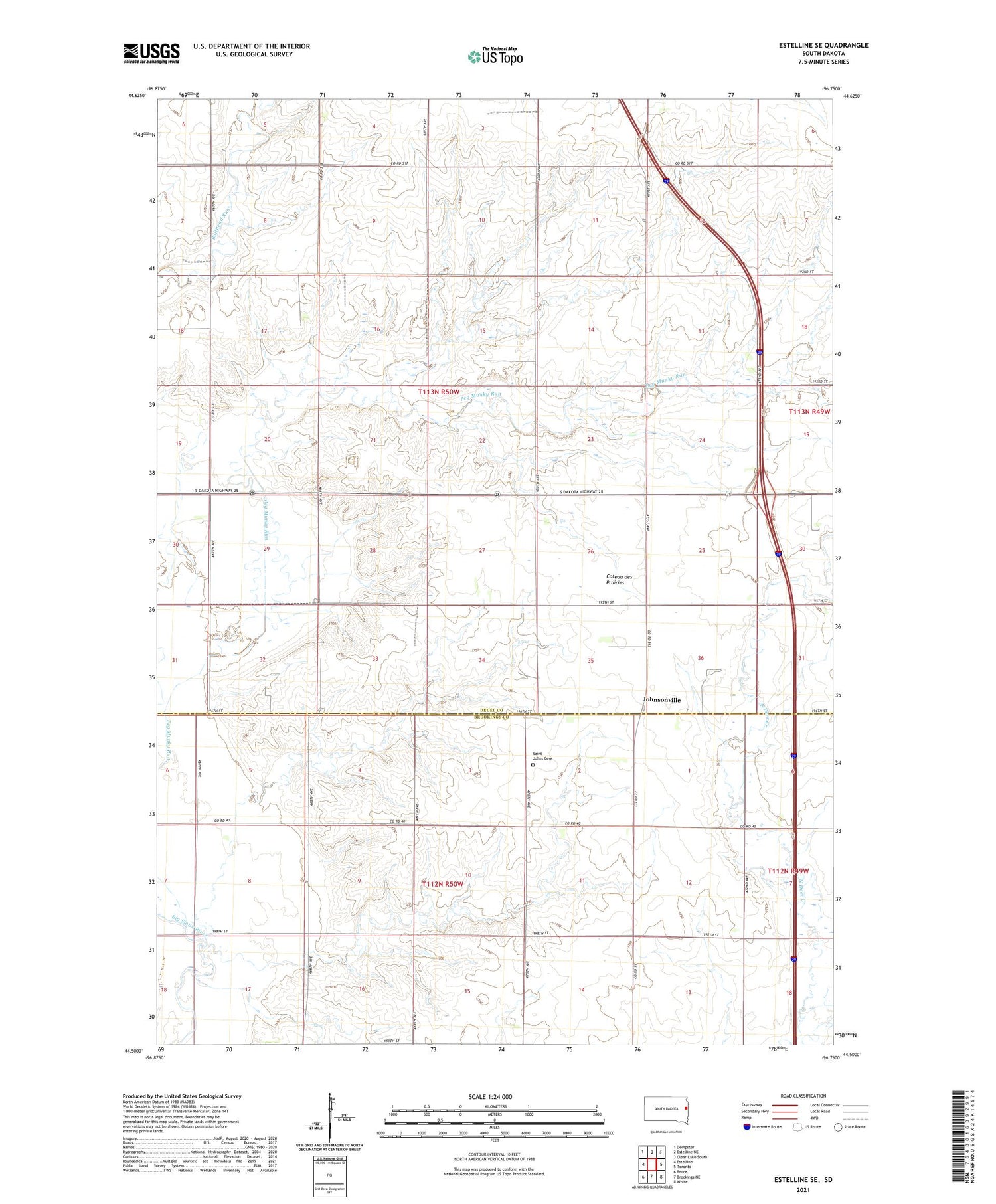 Estelline SE South Dakota US Topo Map Image