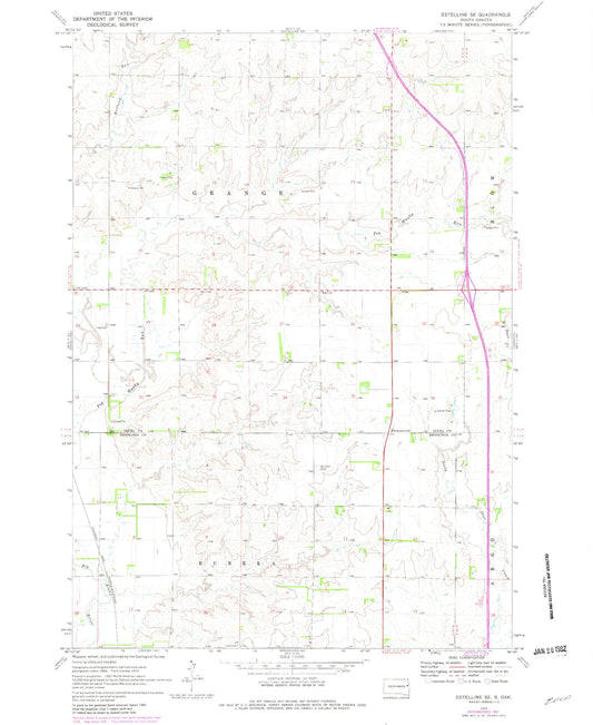 Classic USGS Estelline SE South Dakota 7.5'x7.5' Topo Map Image