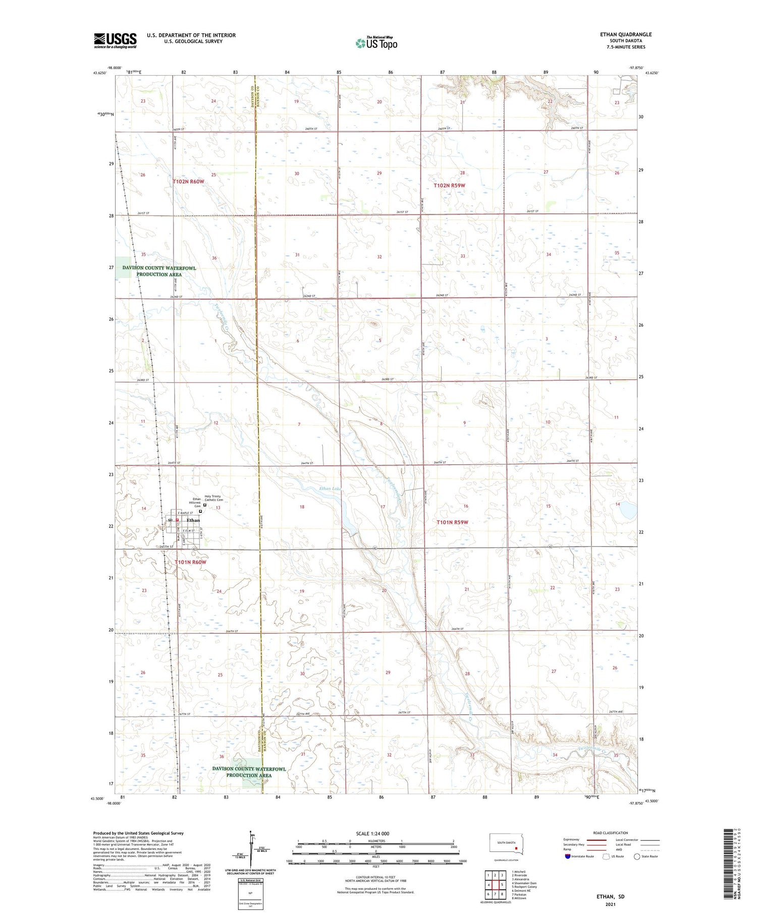 Ethan South Dakota US Topo Map Image