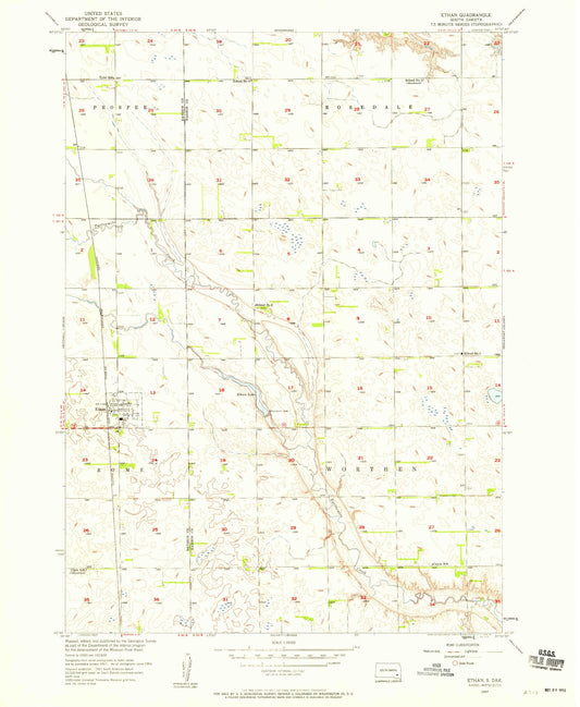 Classic USGS Ethan South Dakota 7.5'x7.5' Topo Map Image