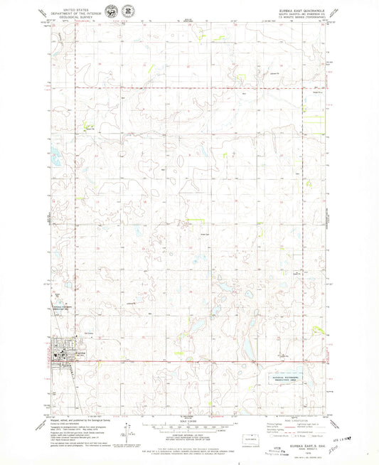 Classic USGS Eureka East South Dakota 7.5'x7.5' Topo Map Image