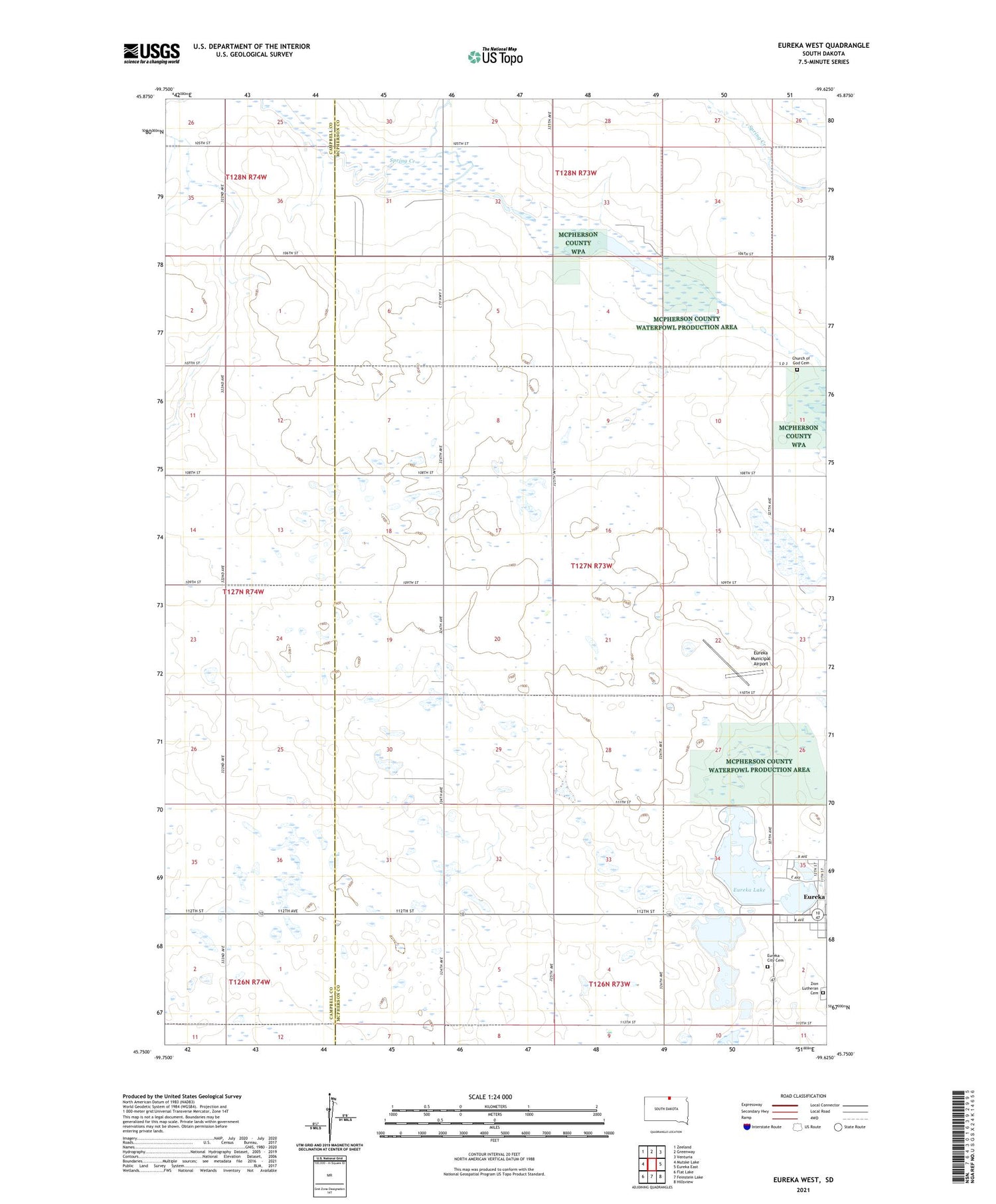 Eureka West South Dakota US Topo Map Image