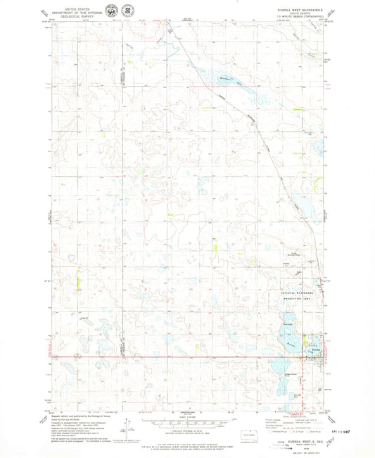 Classic USGS Eureka West South Dakota 7.5'x7.5' Topo Map Image