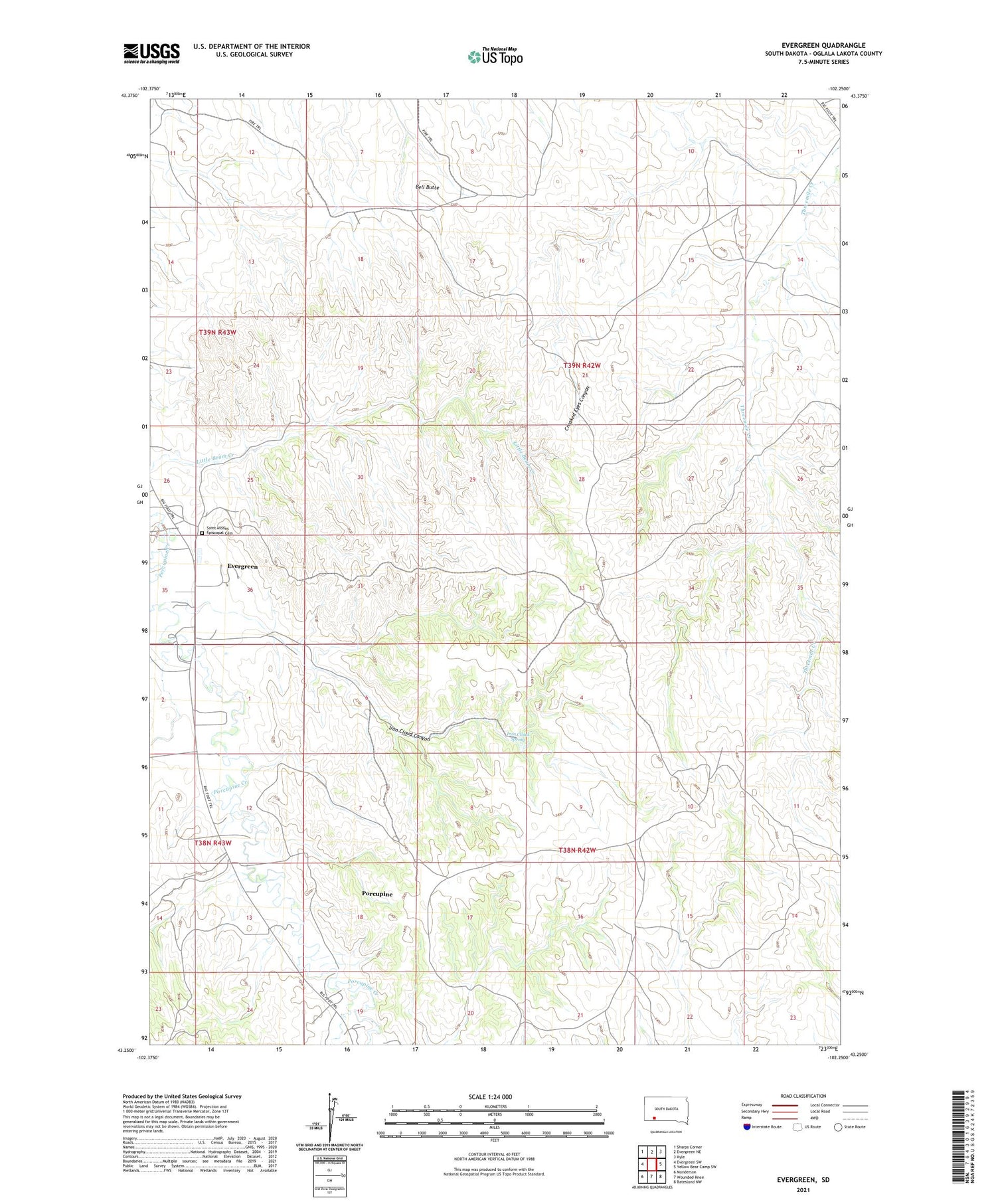Evergreen South Dakota US Topo Map Image