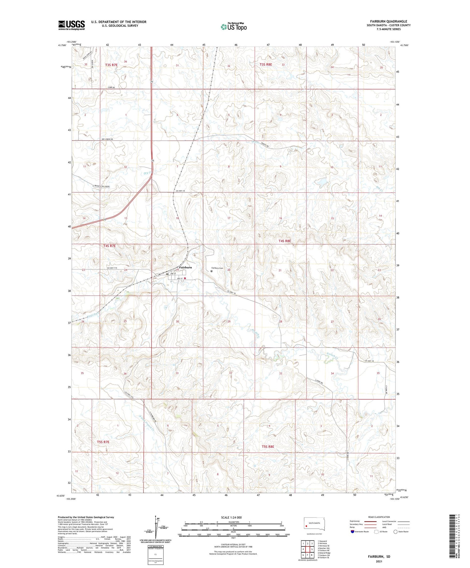 Fairburn South Dakota US Topo Map Image