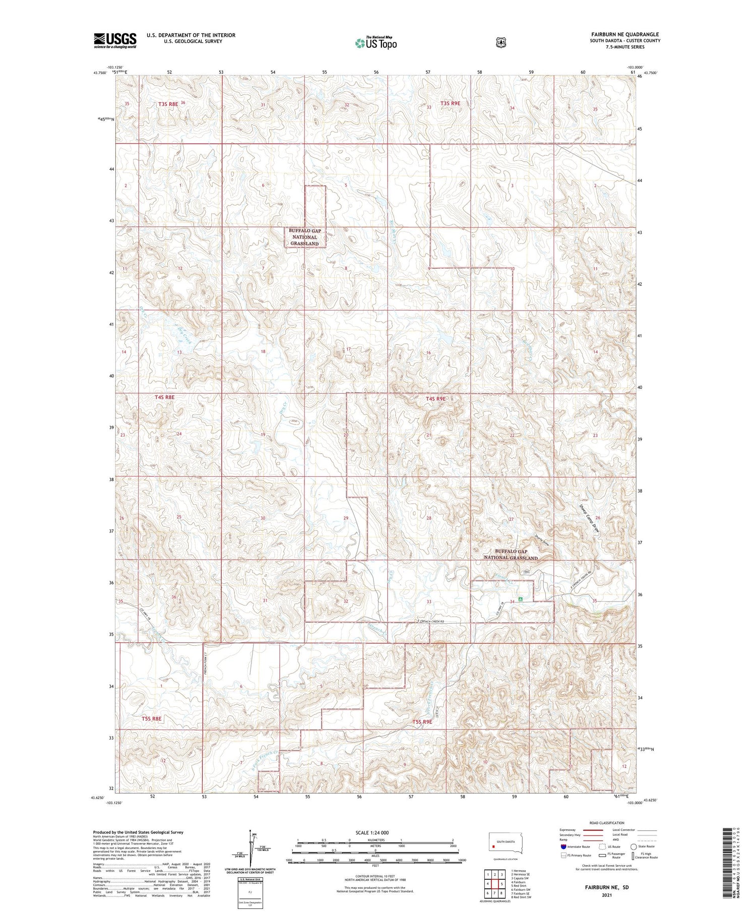 Fairburn NE South Dakota US Topo Map Image